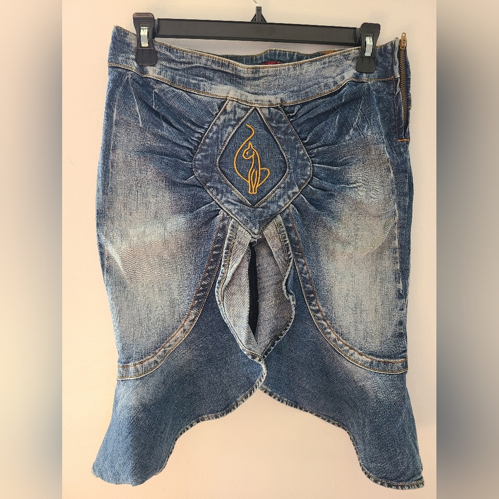 Unique Denim Skirt with Embroidered Detail Y2K Baby Phat Ruffle Skirt